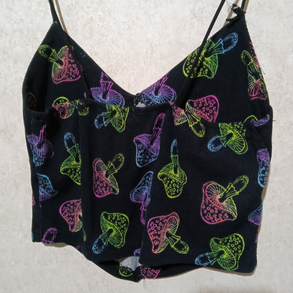 Colorful Mushroom Print Crop Top